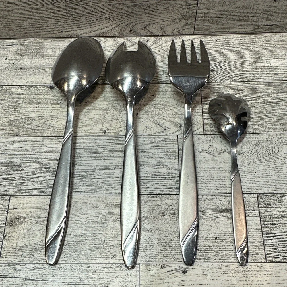 Oneida Risotto Stainless Flatware 4PC Shiny /Satin Silver Retired Serving Pieces